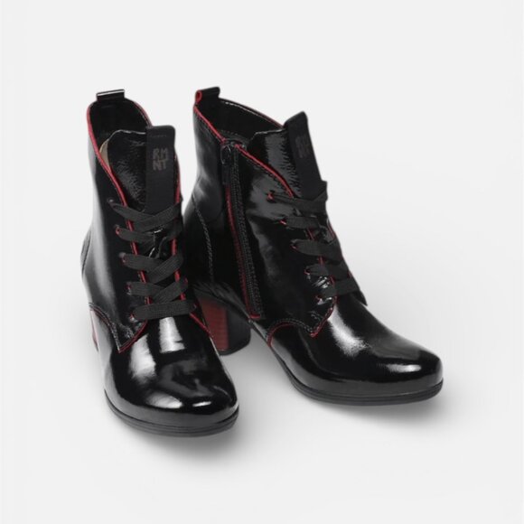 Remonte Shoes - Remonte Patent Leather Black & Red Ankle Boots Sz 8.5